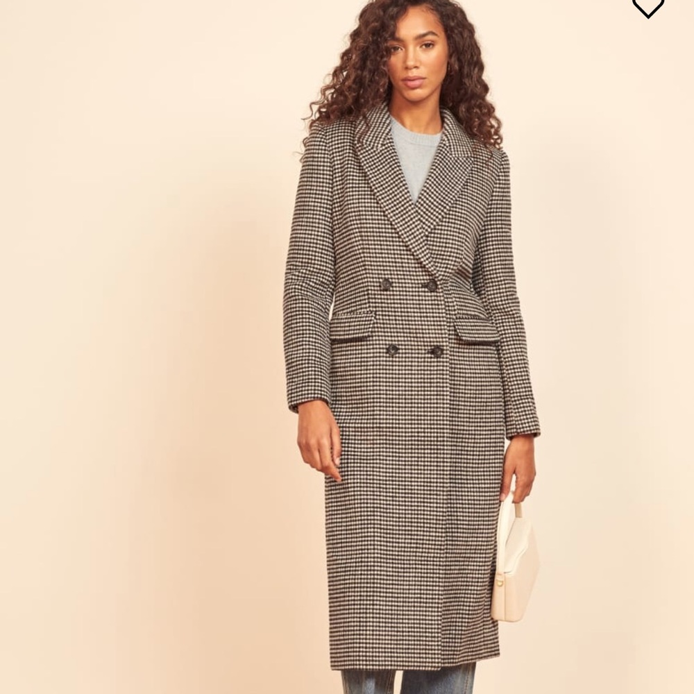 Reformation York Coat in Black White Check, Size Small Sold Out